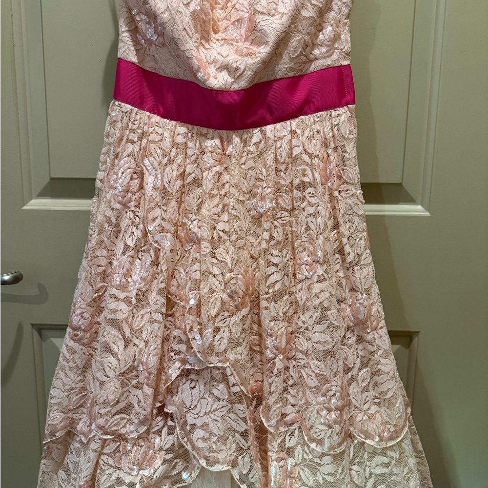 Y2k Betsey Johnson Lace Party Dress Fuchsia satin Bow sunset boulevard $485 NWOT